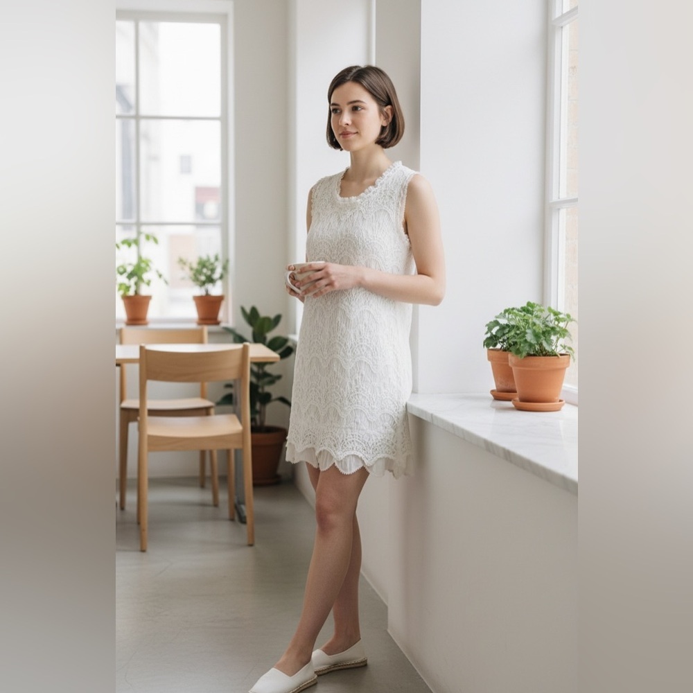 Modcloth Deep or Shallow Sleeveless White Lace Tunic